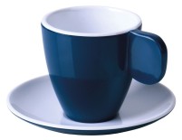 Melamin Espresso-Tassen, 2er-Set, dunkelblau/weiss,  2 Tassen+2 Untertas