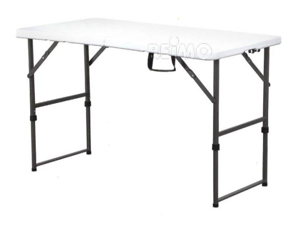 Table Easy 1, 122x61cm, plateau HDPE blanc=4,2kg, cadre en acier, hauteur réglable.