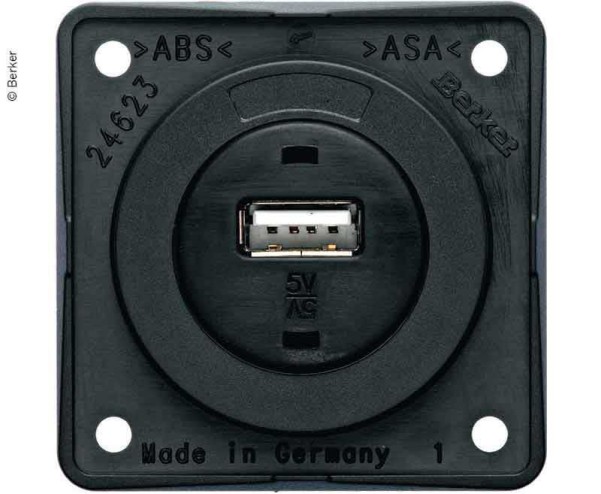 USB-Einbaubuchse, schwarz matt, 12V, 3A Ausgangsst rom