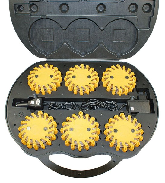 Koffer-Set mit 6 gelben LED Warnblitzern