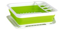 Séchoir à vaisselle pliable, 37x31x6/13cm, blanc/citron vert, avec égouttoir