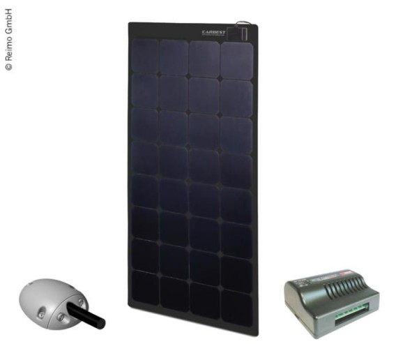 Panneau solaire 12V / 100W noir y compris régulateur de charge et conduit de toit