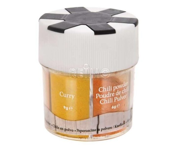 Saupoudreuse à épices 6 assorties : sel, poivre, paprika a, chili, ail, curry