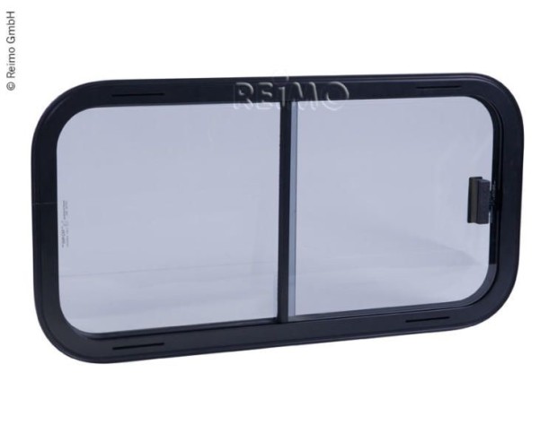 Sicherheitsglas Schiebefenster, Rahmen schwarz, 40 0x300mm, Glas grau