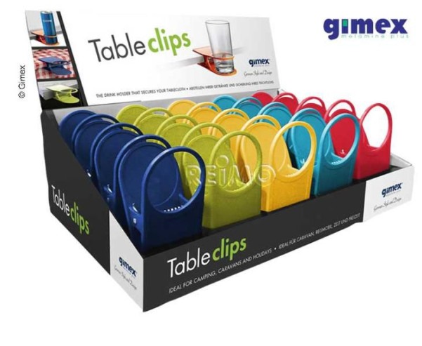Porte-verres/boissons Gimex - clips de table - 4x5 couleurs=20pcs. en présentoir