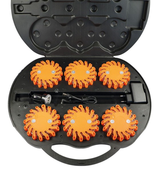 Koffer-Set mit 6 orangen LED Warnblitzern