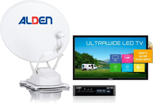 Alden Onelight 60 HD EVO Ultrawhite Vollautomatische Sat-Anlage inkl. Smartwide LED Fernseher 24 Zol