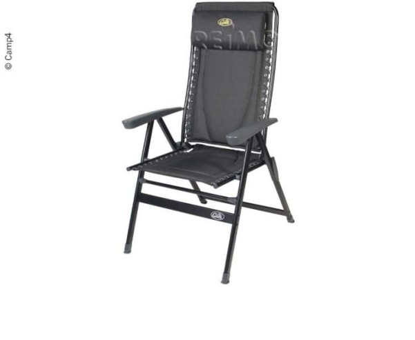 Chaise pliante LYON, rembourrée, noire, coussin de tête intégré