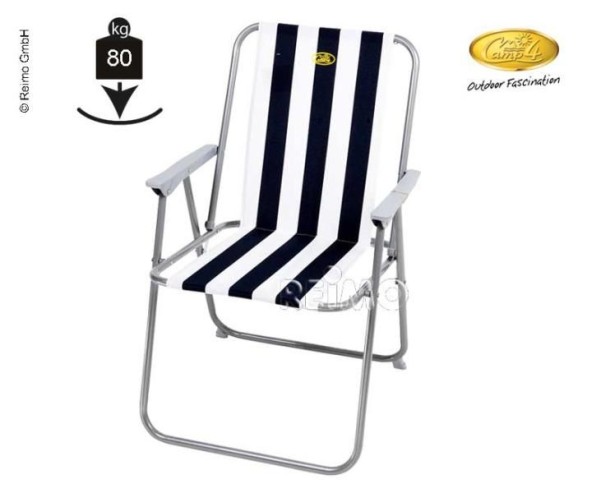 Chaise de camping Sun Relax, blanc-bleu, chargeable jusqu'à 8 0kg
