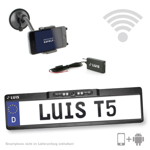 LUIS T5 Rückfahrsystem für iPhone und Android mit Halterung Wifi über Handy