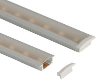 Profilé aluminium plat L1,5m x H8mm + 2 embouts, pour bandes LED