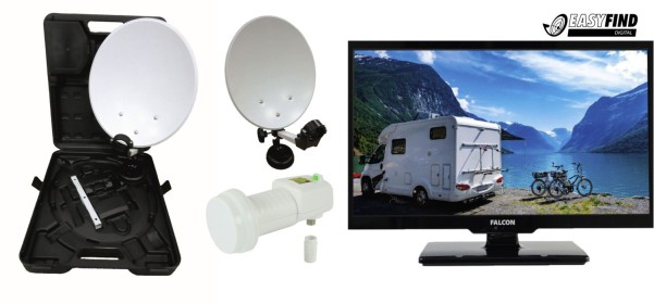 Easyfind Falcon Mobile Sat-Anlage Campingkoffer Komplettset inkl. 24 Zoll LED Fernseher