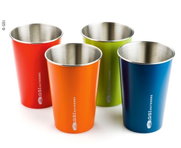 Set de mugs, 4 pcs, acier inoxydable, bleu,rouge,vert,orange, 500ml