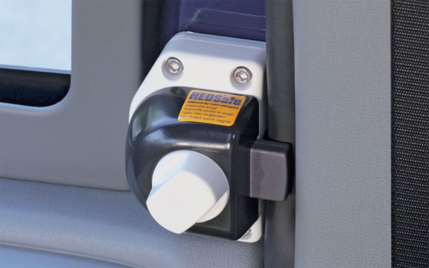 Serrure à pêne dormant HEOsafe pour les portes de la cabine du conducteur (Ford Transit 2006 - 2013) bouton rotatif avec dispositif de verrouillage
